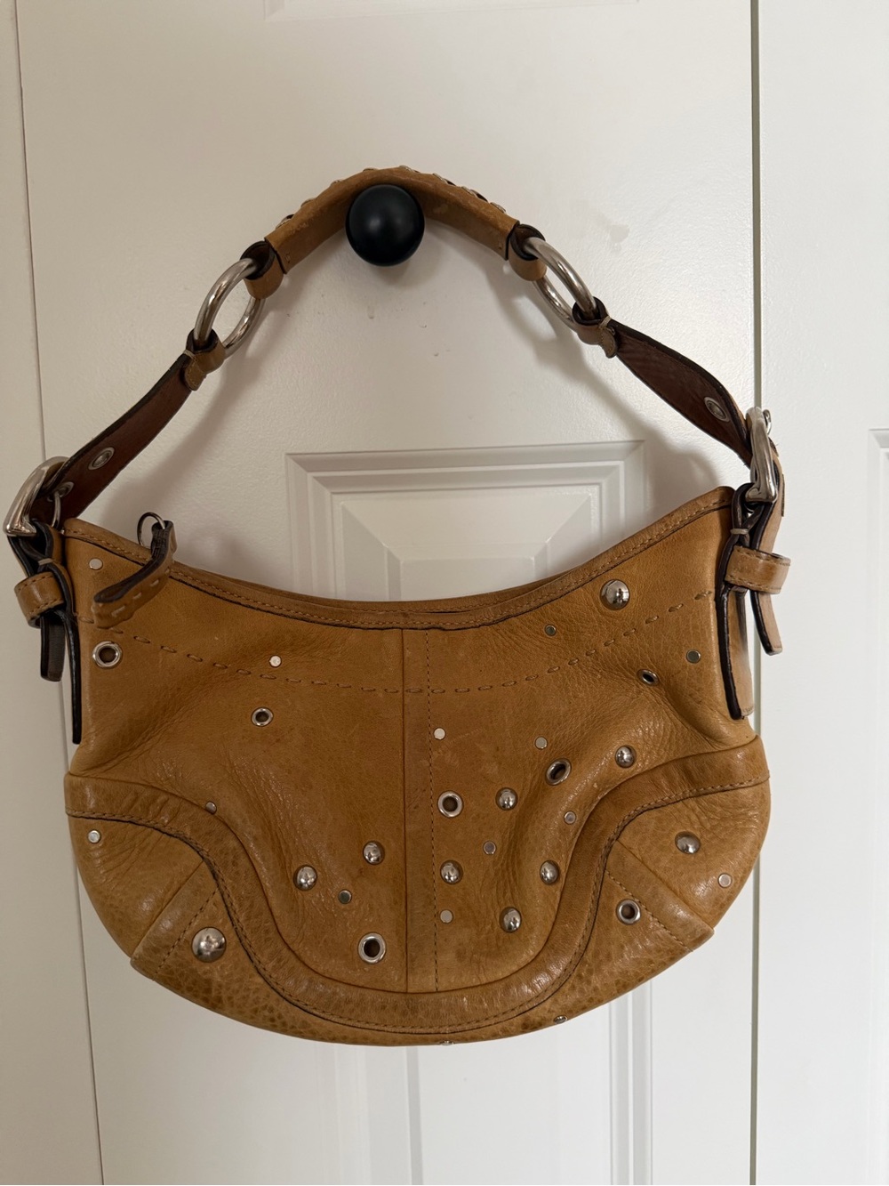Coach Tan Leather Studded Shoulder Bag